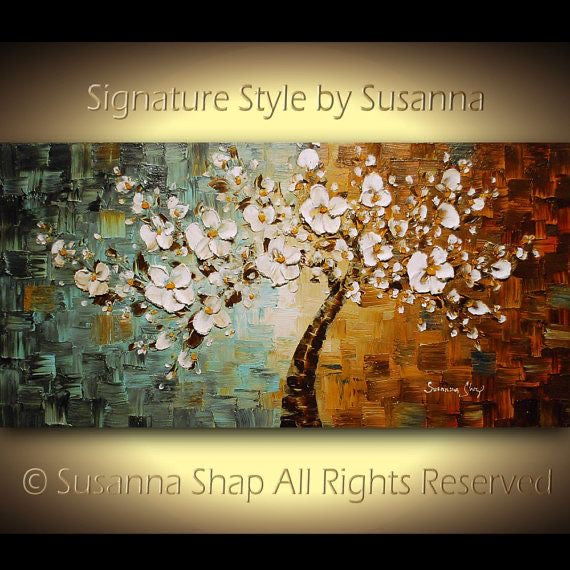 Original Abstract tree painting White cherry blossom textured palette knife impasto art by susanna shap (MADE2ORDER)