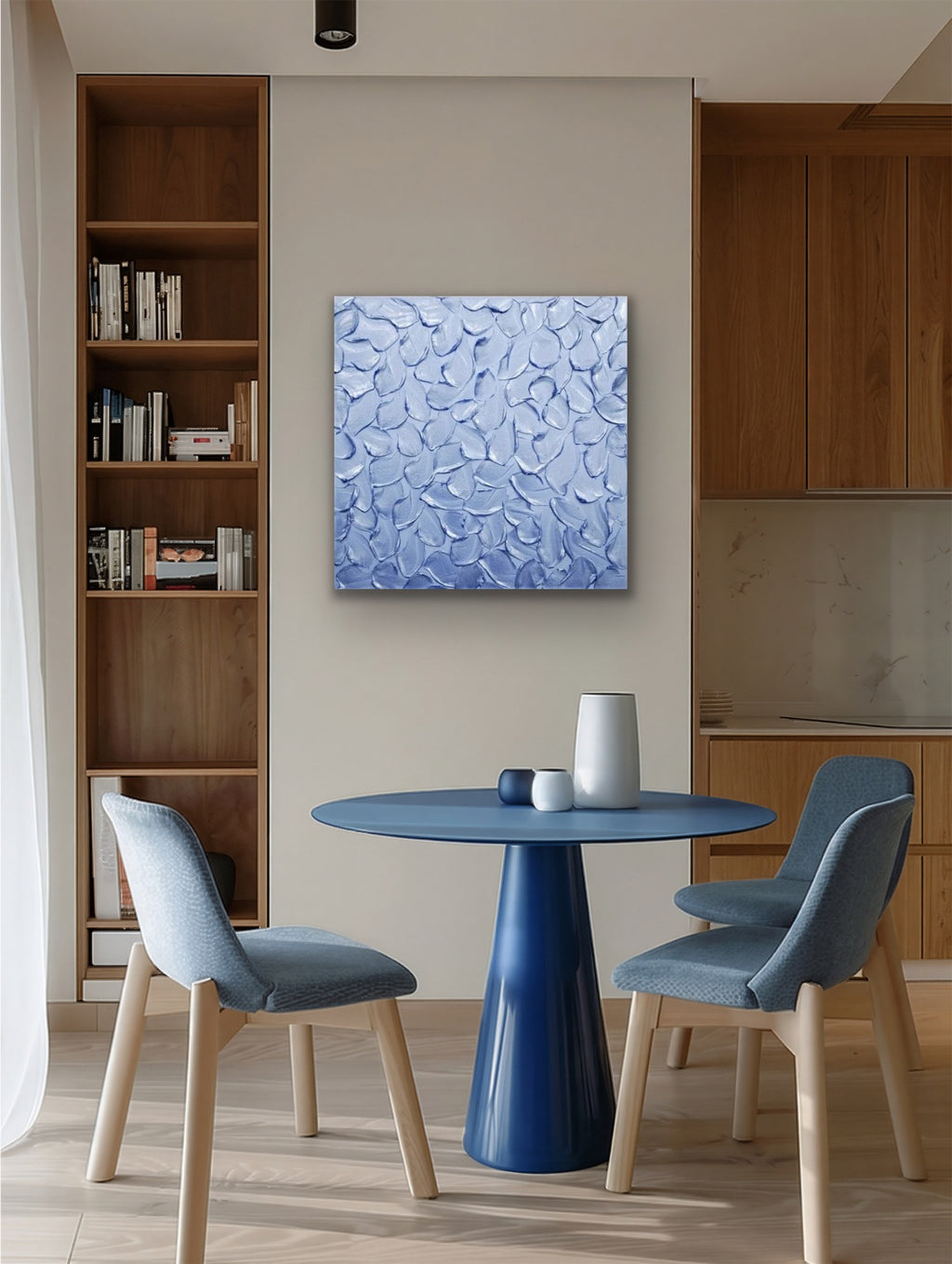 Periwinkle Baby Blue Abstract Minimalist ORIGINAL Metallic Textured Painting palette knife Impasto, Abstract Wall Art -MADE2ORDER-Mix & match