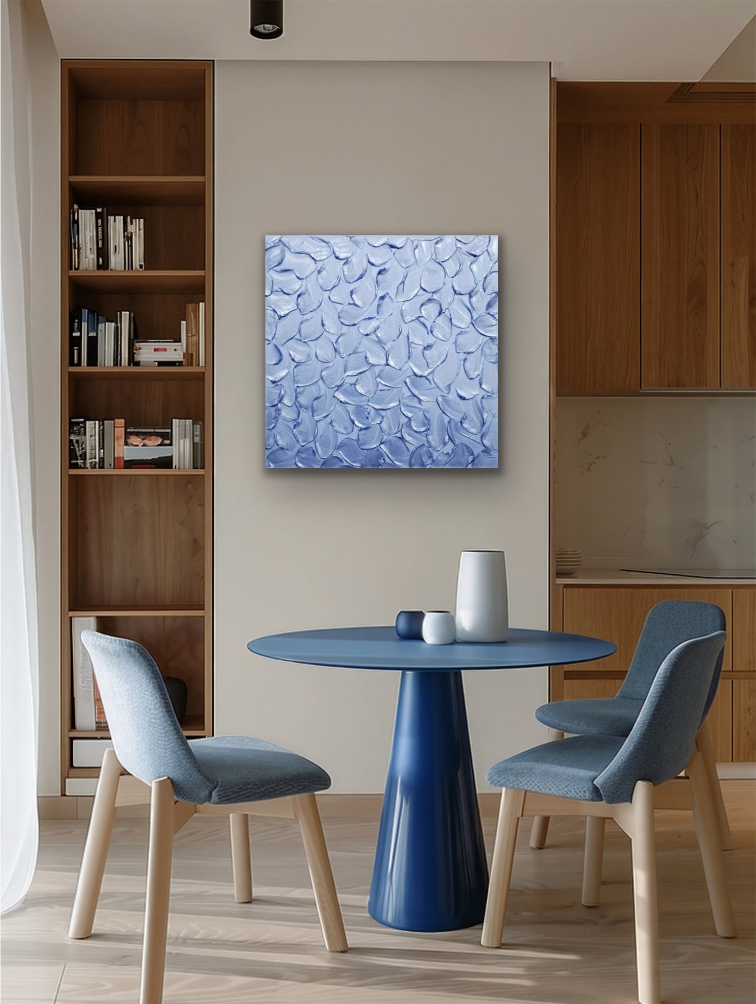 Periwinkle Baby Blue Abstract Minimalist ORIGINAL Metallic Textured Painting palette knife Impasto, Abstract Wall Art -MADE2ORDER-Mix & match
