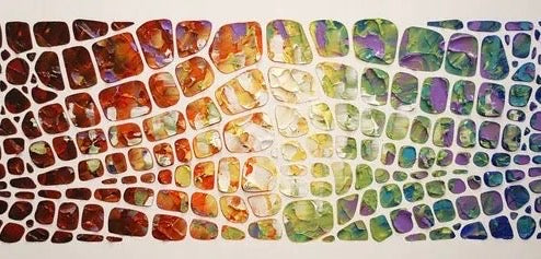 Original Abstract Palette Knife Impasto Textured Geometric painting, multicolor rainbow on white, Large Wall Art Mosaic (48”x24”) MADE2ORDER