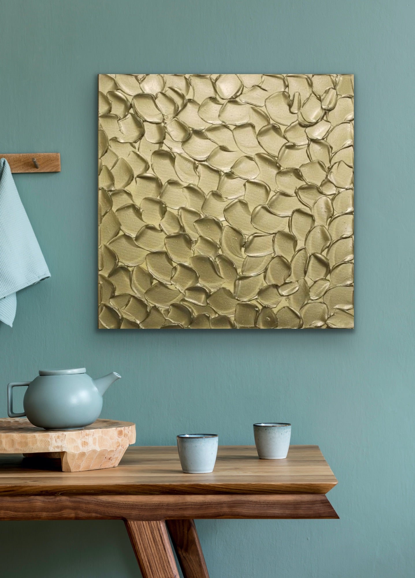 Pale Gold Abstract Minimalist ORIGINAL Metallic Textured Painting palette knife Impasto, Abstract Wall Art -MADE2ORDER-Mix & match
