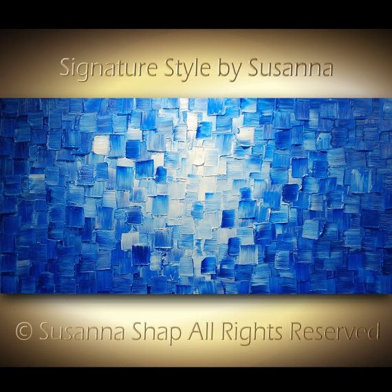 Original Blue Black and silver Modern Art Abstract painting, Geometric Squares Impasto Textured palette knife art by susanna shap (MADE2ORDER)