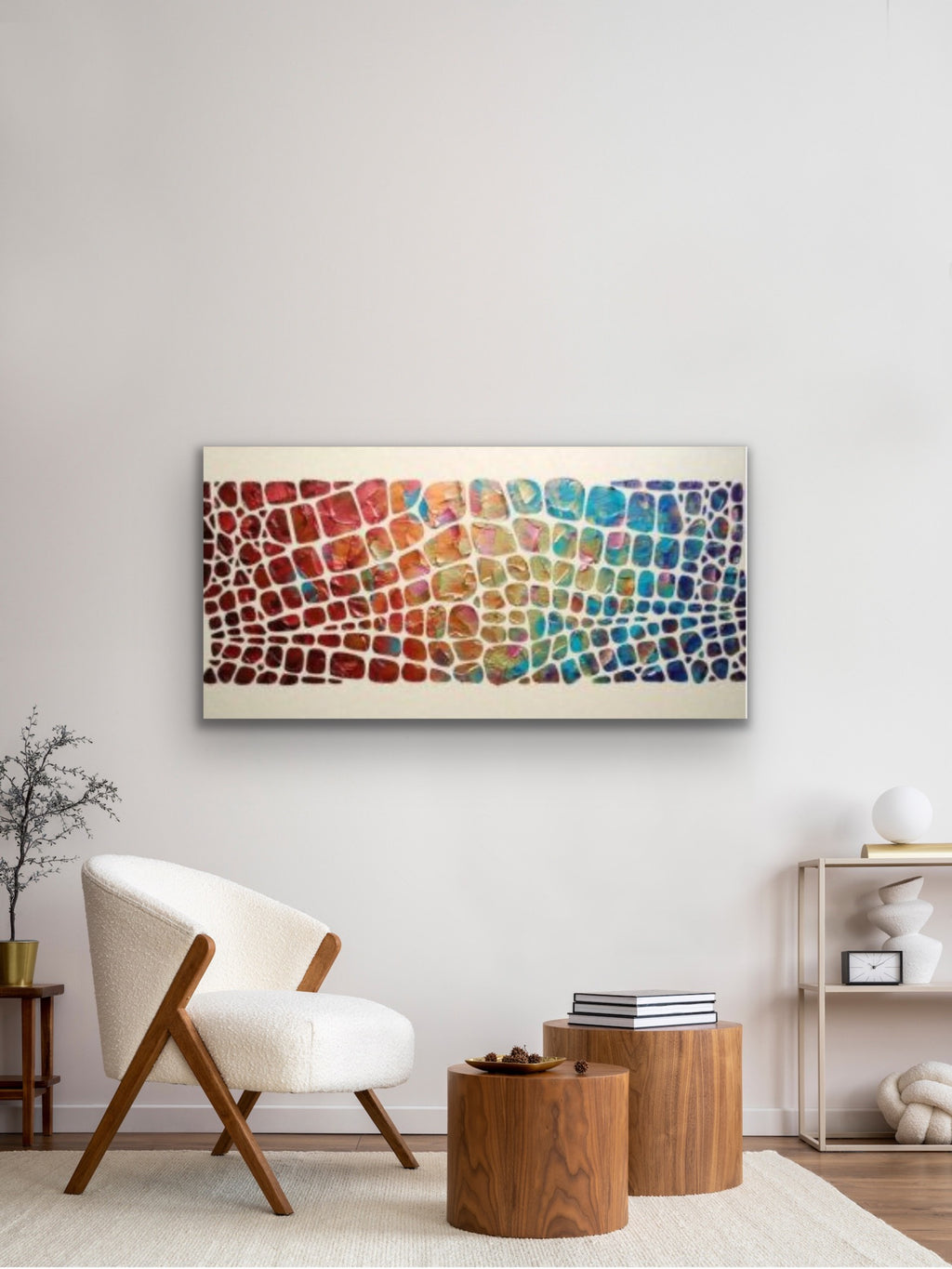 “Stained Glass” Colorful Abstract Original Palette knife Impasto Textured Large Wall Art MADE2ORDER Geometric Mosaic Painting Black and MultiColor