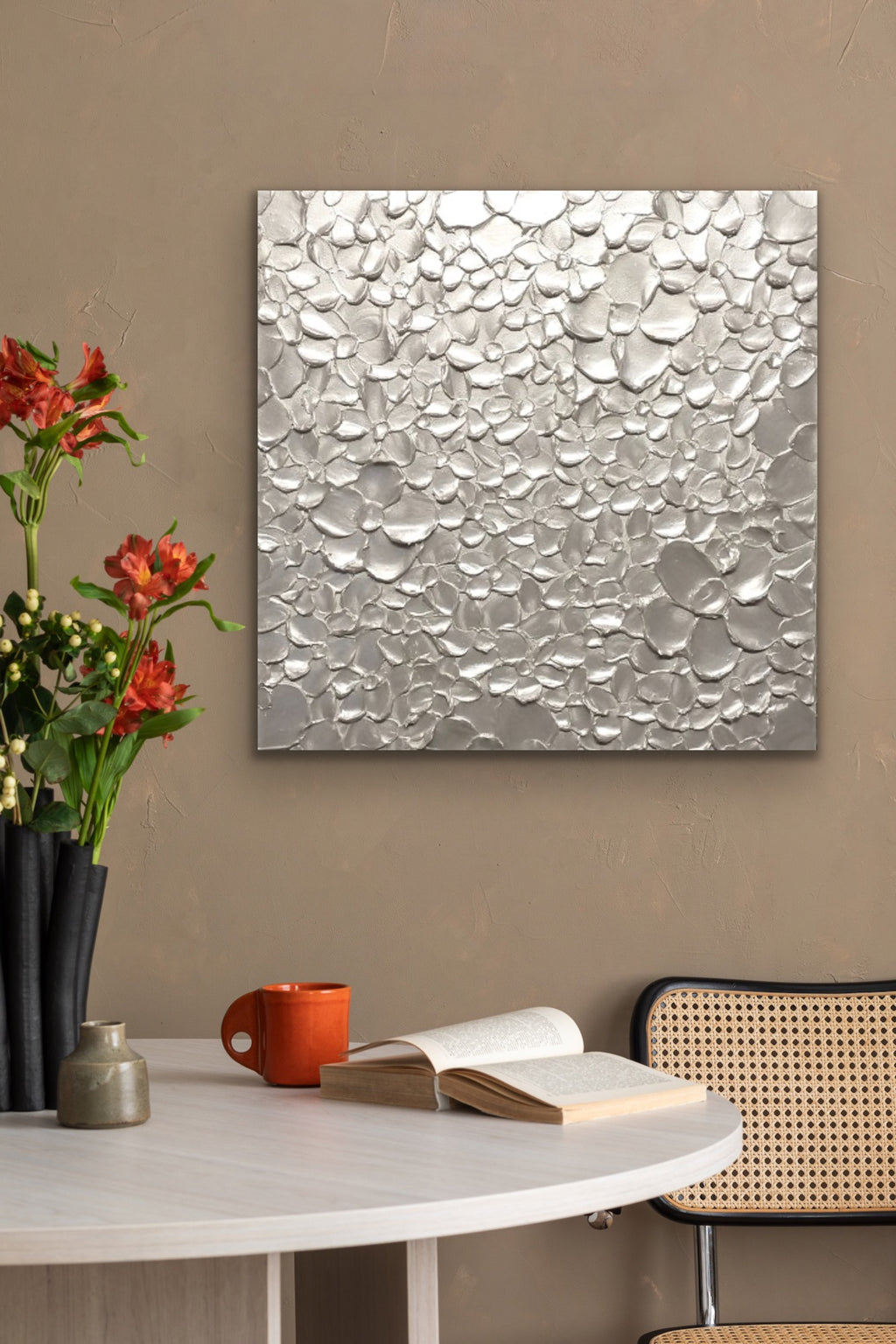 White pearl Blossoms Flowers Abstract Minimalist ORIGINAL Textured Painting palette knife Impasto, Abstract Wall Art -MADE2ORDER