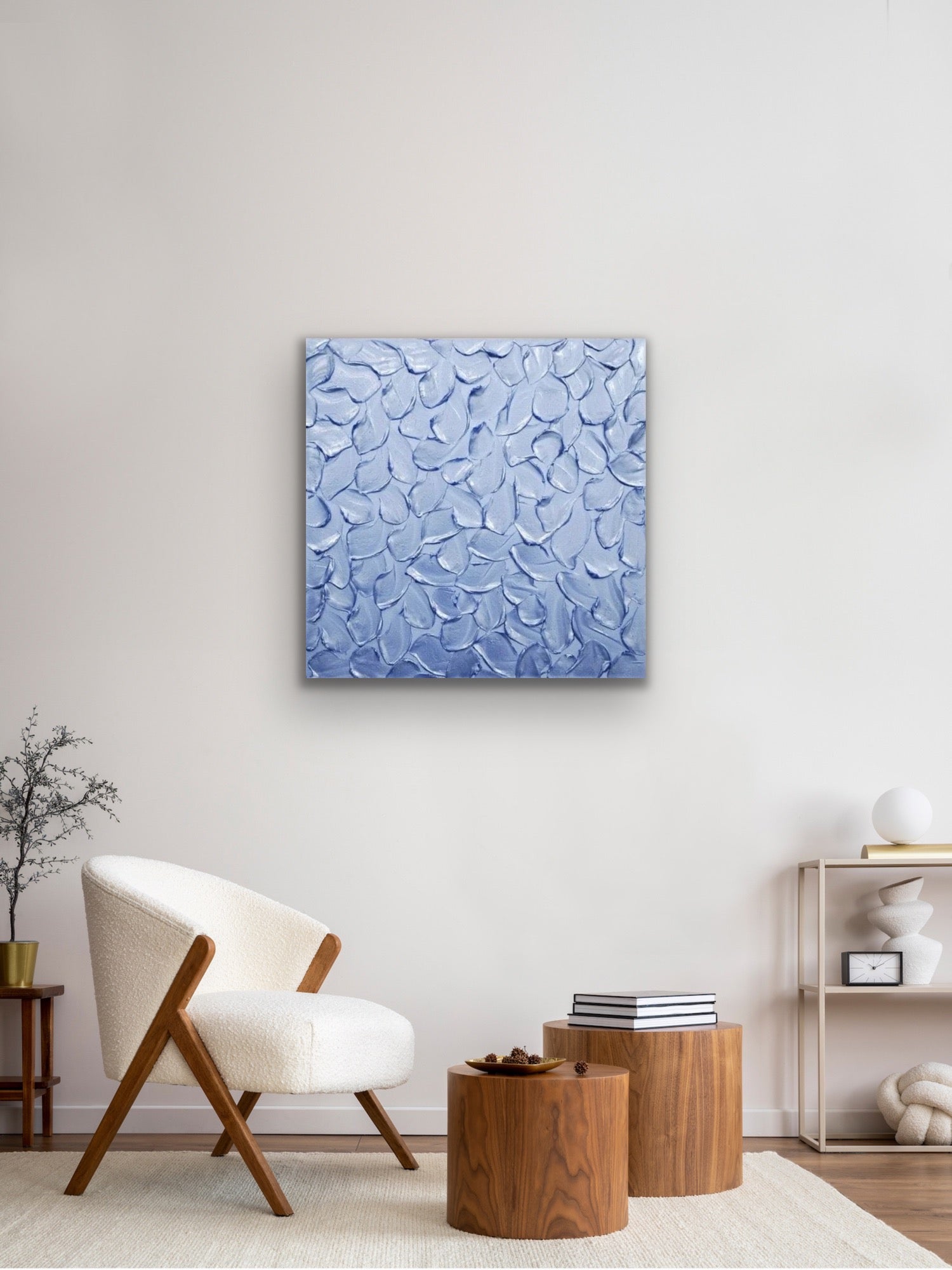 Periwinkle Baby Blue Abstract Minimalist ORIGINAL Metallic Textured Painting palette knife Impasto, Abstract Wall Art -MADE2ORDER-Mix & match