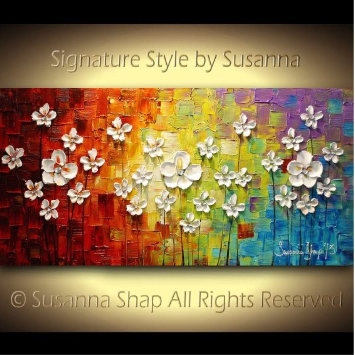 Original White Blossom Abstract Landscape Rainbow Multicolored Impasto Textured painting palette knife art by susanna shap (MADE2ORDER)