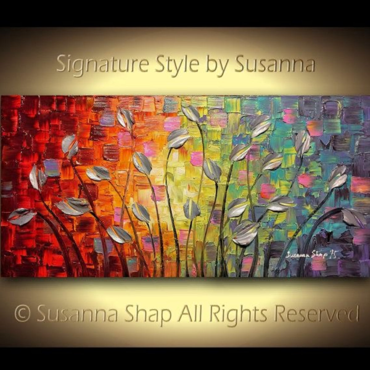 Original Silver Tulips Abstract Landscape Rainbow Multicolored Impasto Textured painting palette knife art by susanna shap (MADE2ORDER)