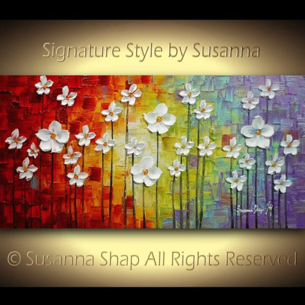Original White Blossom Abstract Landscape Rainbow Multicolored Impasto Textured painting palette knife art by susanna shap (MADE2ORDER)