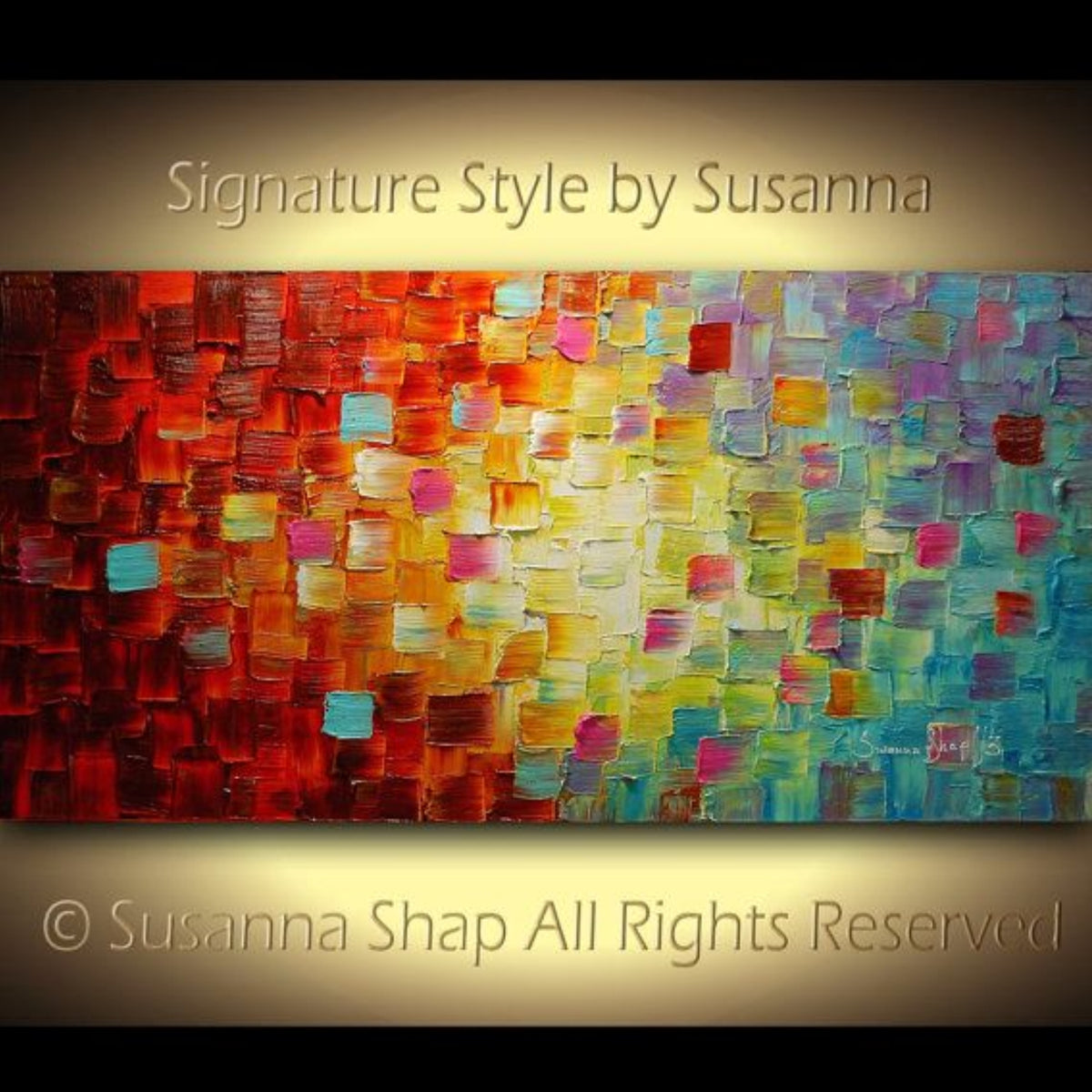 Original Modern Abstract Rainbow Multicolored Impasto Textured painting palette knife fine art by susanna shap (MADE2ORDER)