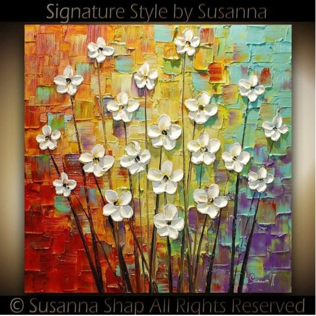 Original White Blossom Abstract Landscape Rainbow Multicolored Impasto Textured painting palette knife art by susanna shap (MADE2ORDER)