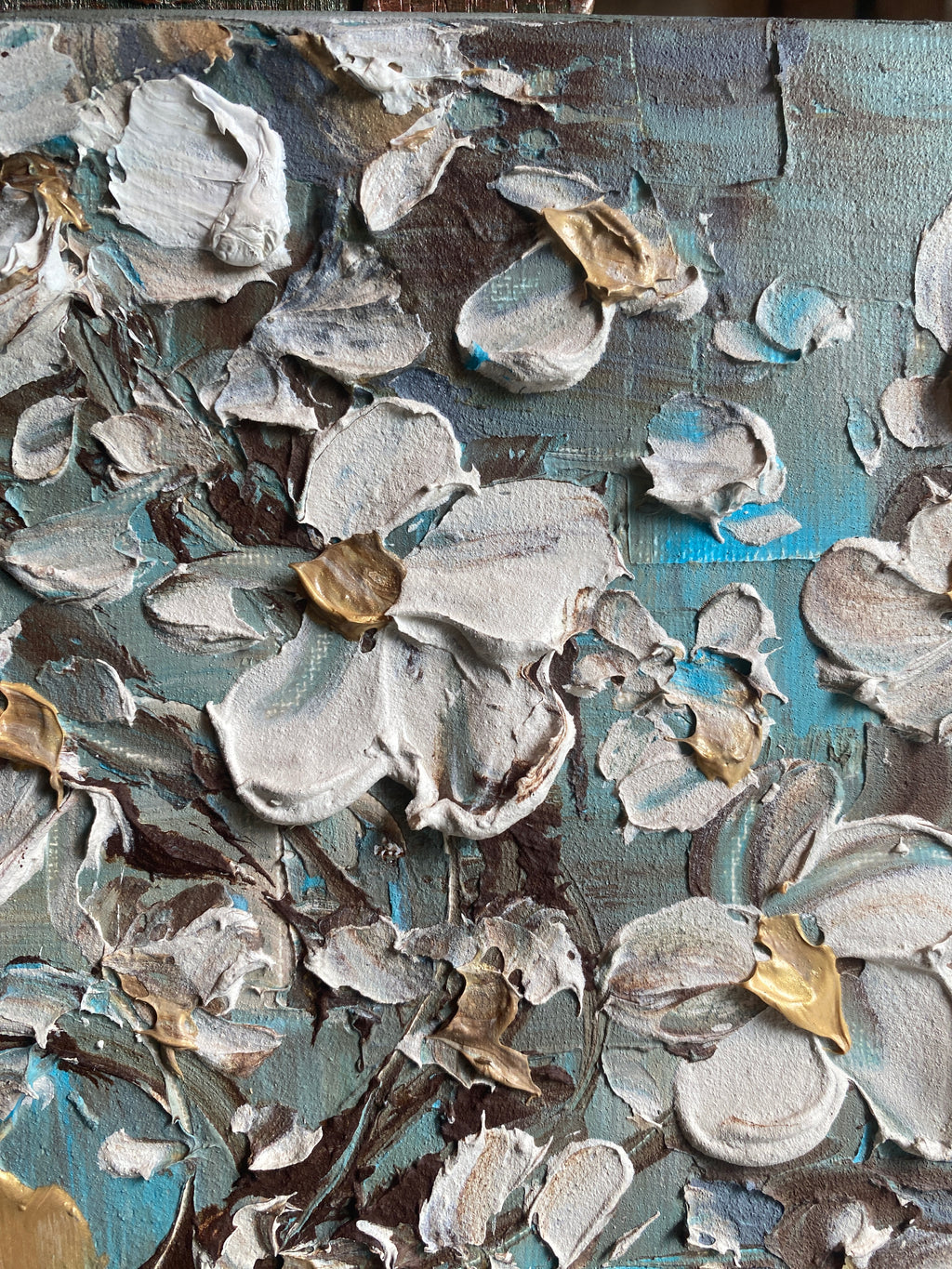 White cherry blossom oil painting Small ORIGINAL on canvas impasto Textured Palette knife Art 11x14" by Susanna Shap