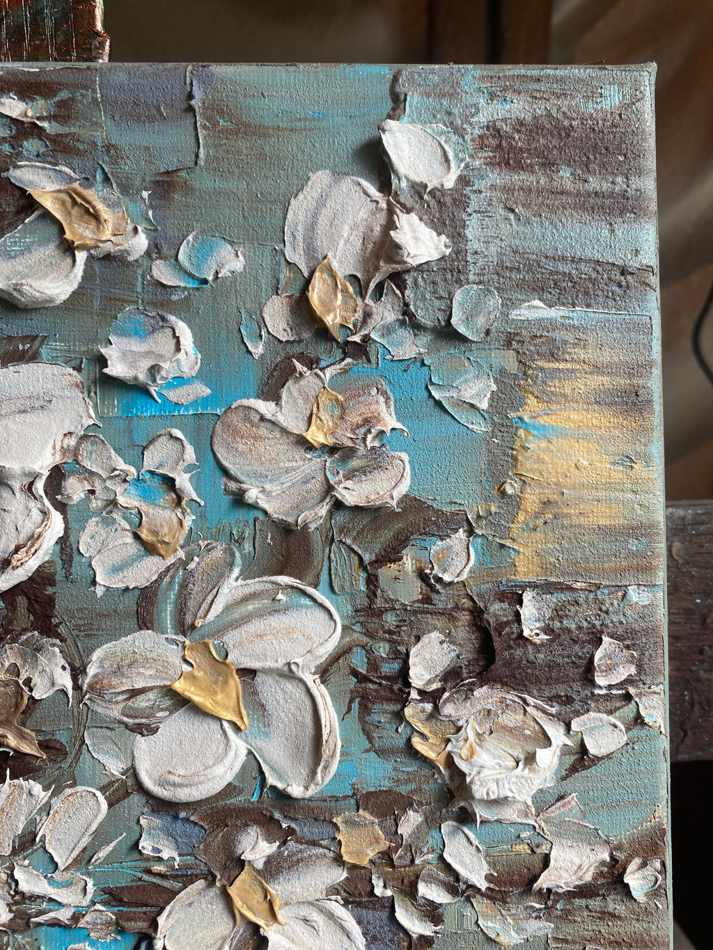 White cherry blossom oil painting Small ORIGINAL on canvas impasto Textured Palette knife Art 11x14" by Susanna Shap