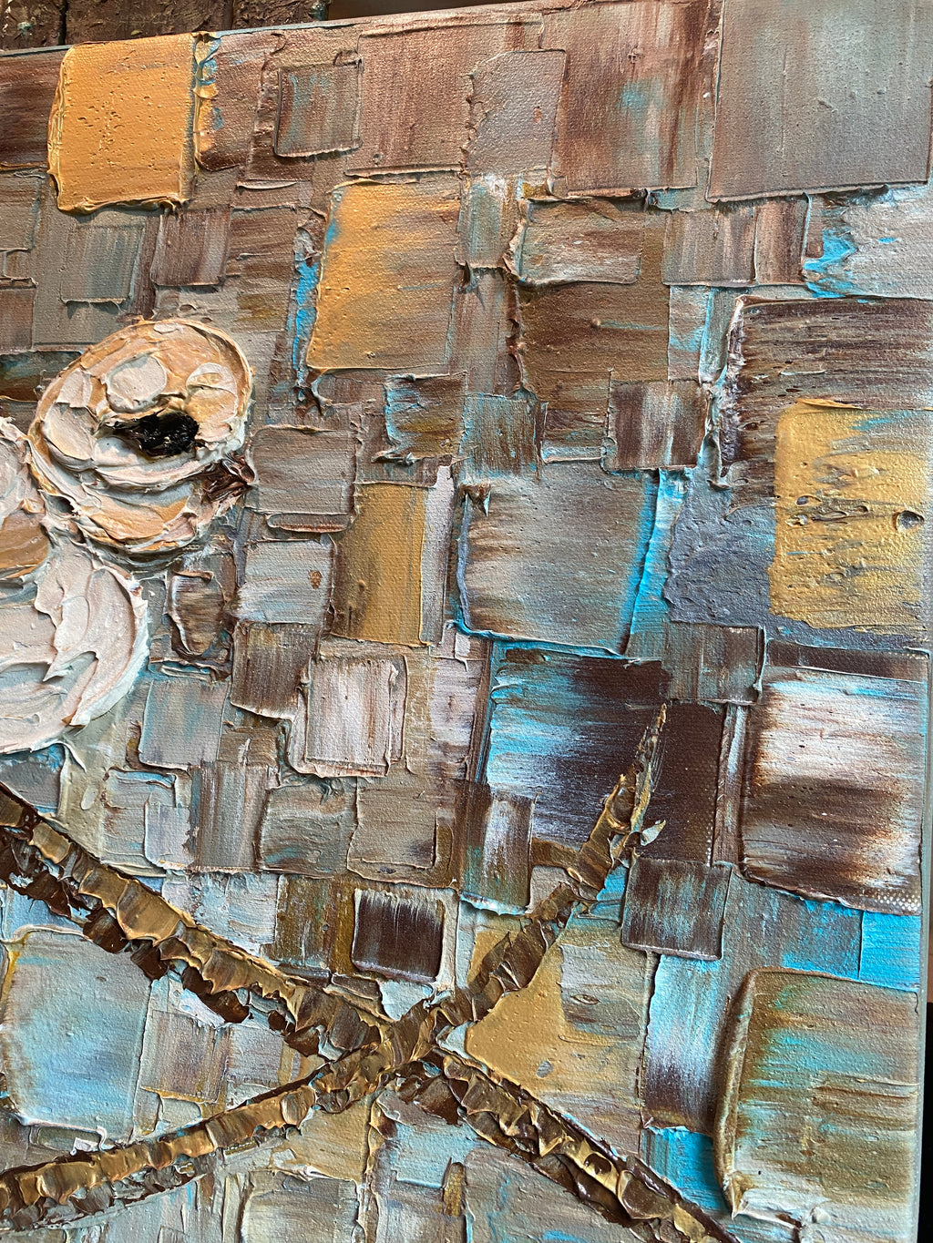 Birds on a branch oil painting ORIGINAL on canvas impasto Textured Palette knife Art 20x20" by Susanna Shap
