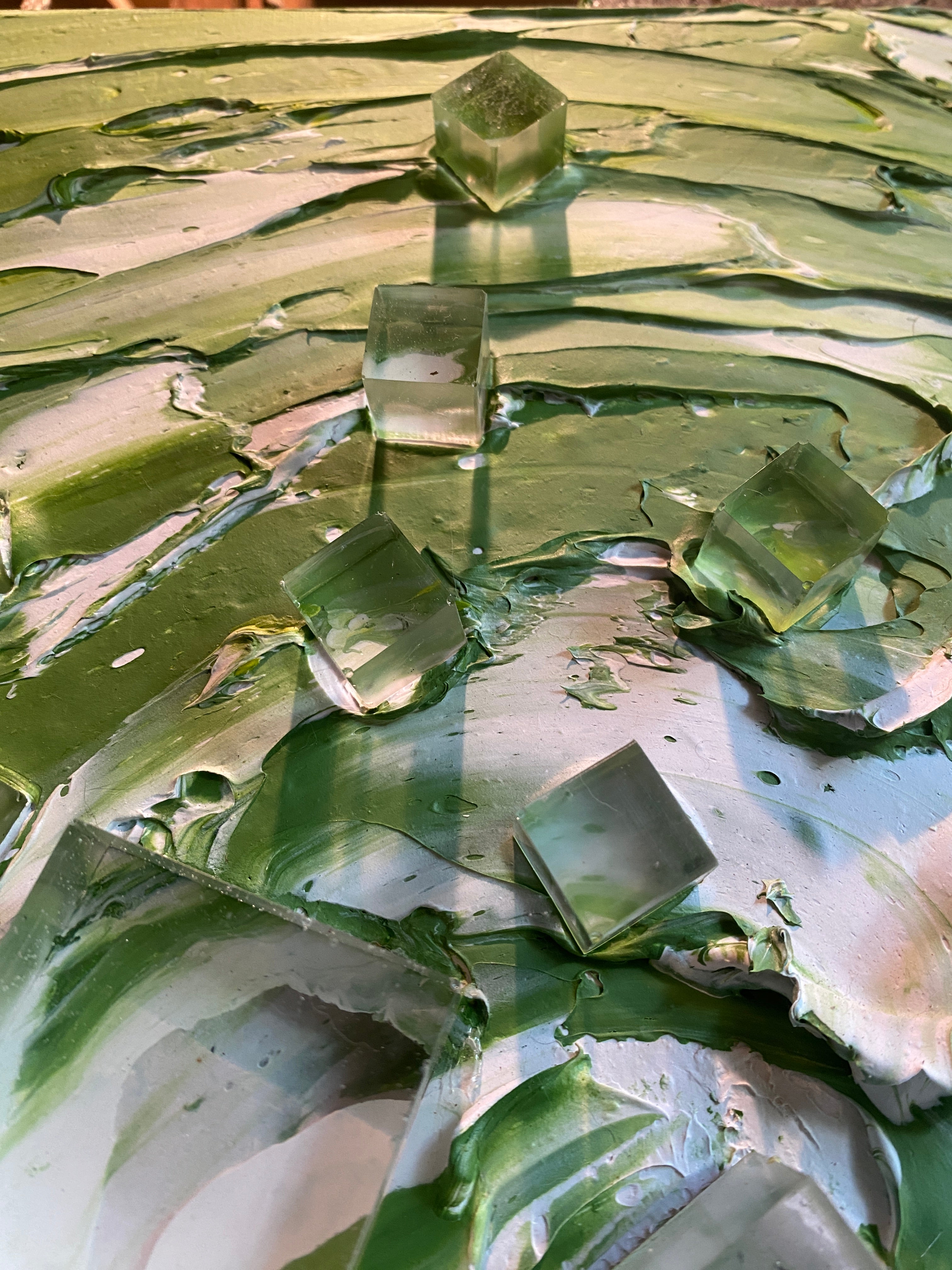 Green ice matcha latte- abstract textured art ORIGINAL painting on canvas mixed media impasto Palette knife Art 20x20” by Susanna Shap