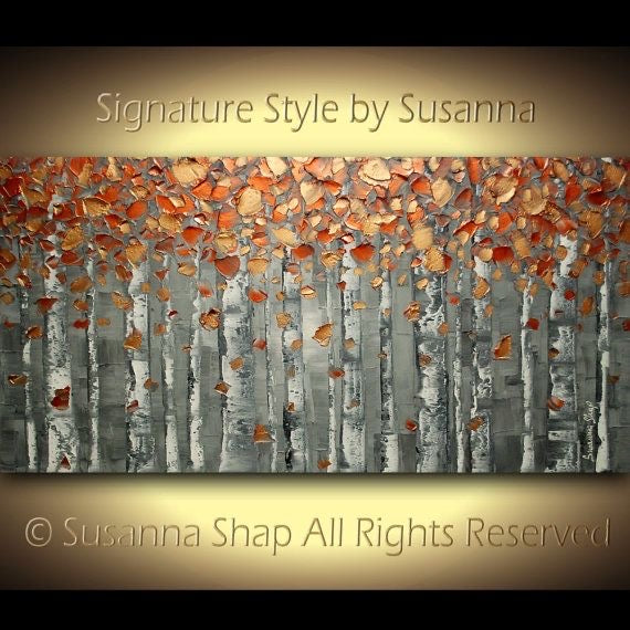 Original Copper Foliage Birch trees aspen Landscape Modern Abstract Impasto Textured painting palette knife art by susanna shap (MADE2ORDER)