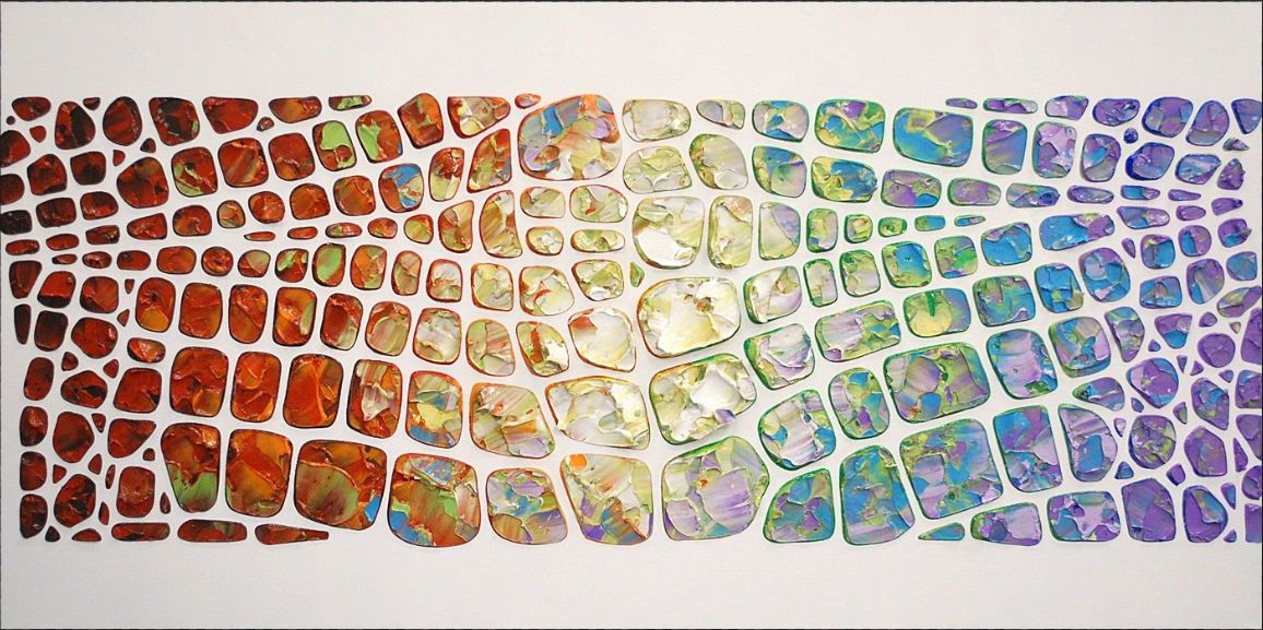 Original painting, multicolor rainbow on white, Textured Large Abstract Art MADE2ORDER Mosaic Painting (48”x24”)