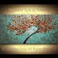 Original Copper Grey Turquoise Cherry Blossom Tree Modern Abstract Landscape, Impasto Textured painting palette knife art by susanna shap (MADE2ORDER)