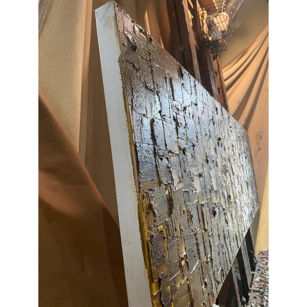 ORIGINAL Heavy Textured Large Abstract Minimalist painting Neutral Beige Gray Squares Geometric 60"x20" Palette knife Art- by Susanna Shap