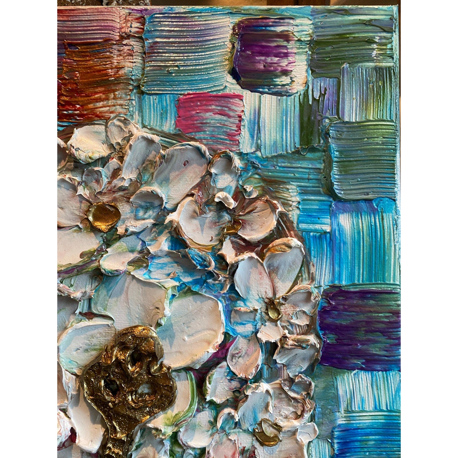 Original Heart Key Textured Painting: Impasto Palette Knife Art (18"x24")