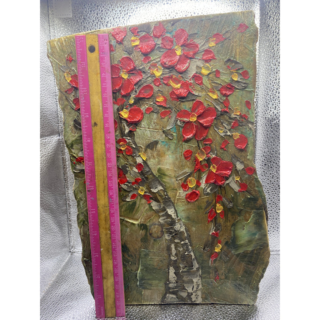 ORIGINAL Small Abstract Tree oil painting wood - red and brown - by Susanna Shap