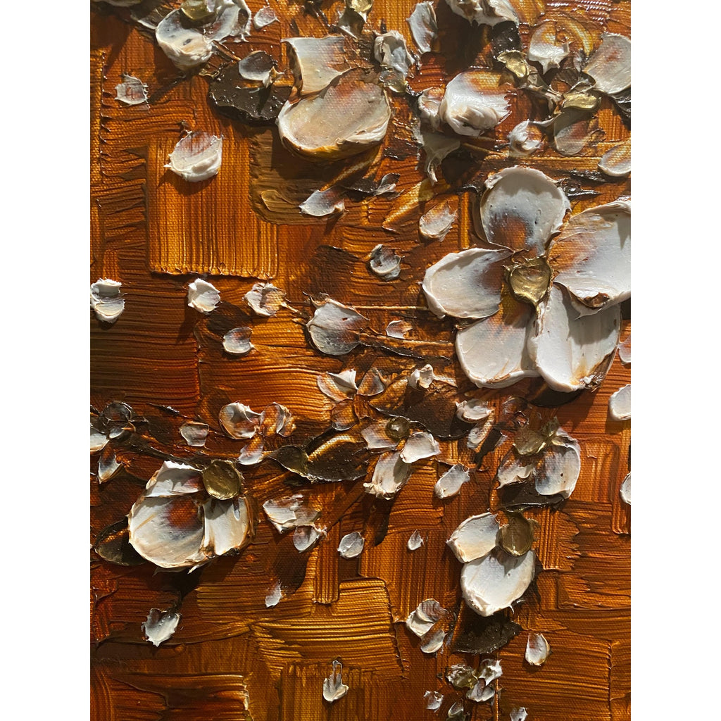 Original textured abstract tree painting, brown and white Cherry Blossom Impasto , Palette Knife impasto fine Art (36x24")