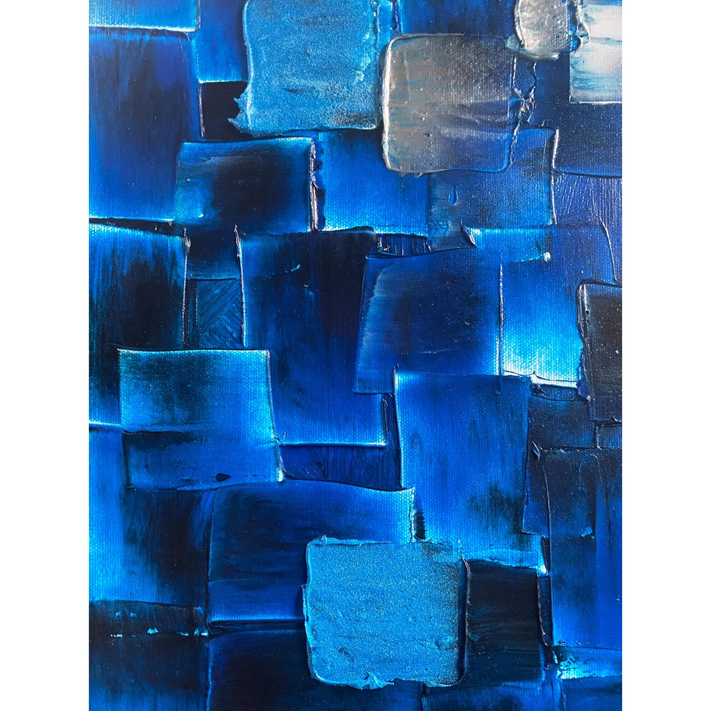 ORIGINAL Black Blue tonal large abstract painting Textured Squares Geometric Palette knife Art 48"x24" - by Susanna Shap