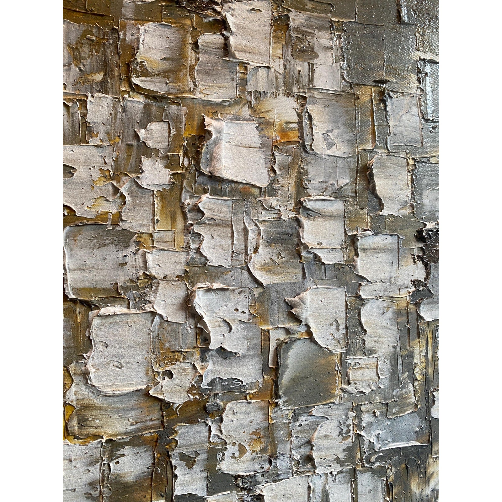 ORIGINAL Heavy Textured Large Abstract Minimalist painting Neutral Beige Gray Squares Geometric 60"x20" Palette knife Art- by Susanna Shap