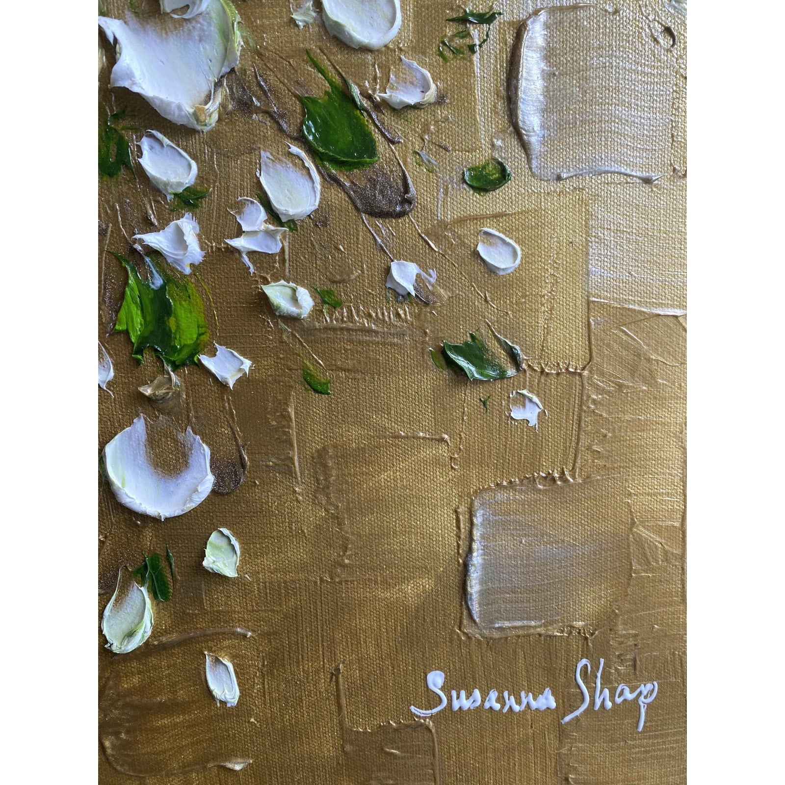 Original White Blossom Flowers Bouquet in vase floral still life Textured Impasto Painting, Palette Knife Fine Art (24"x36")