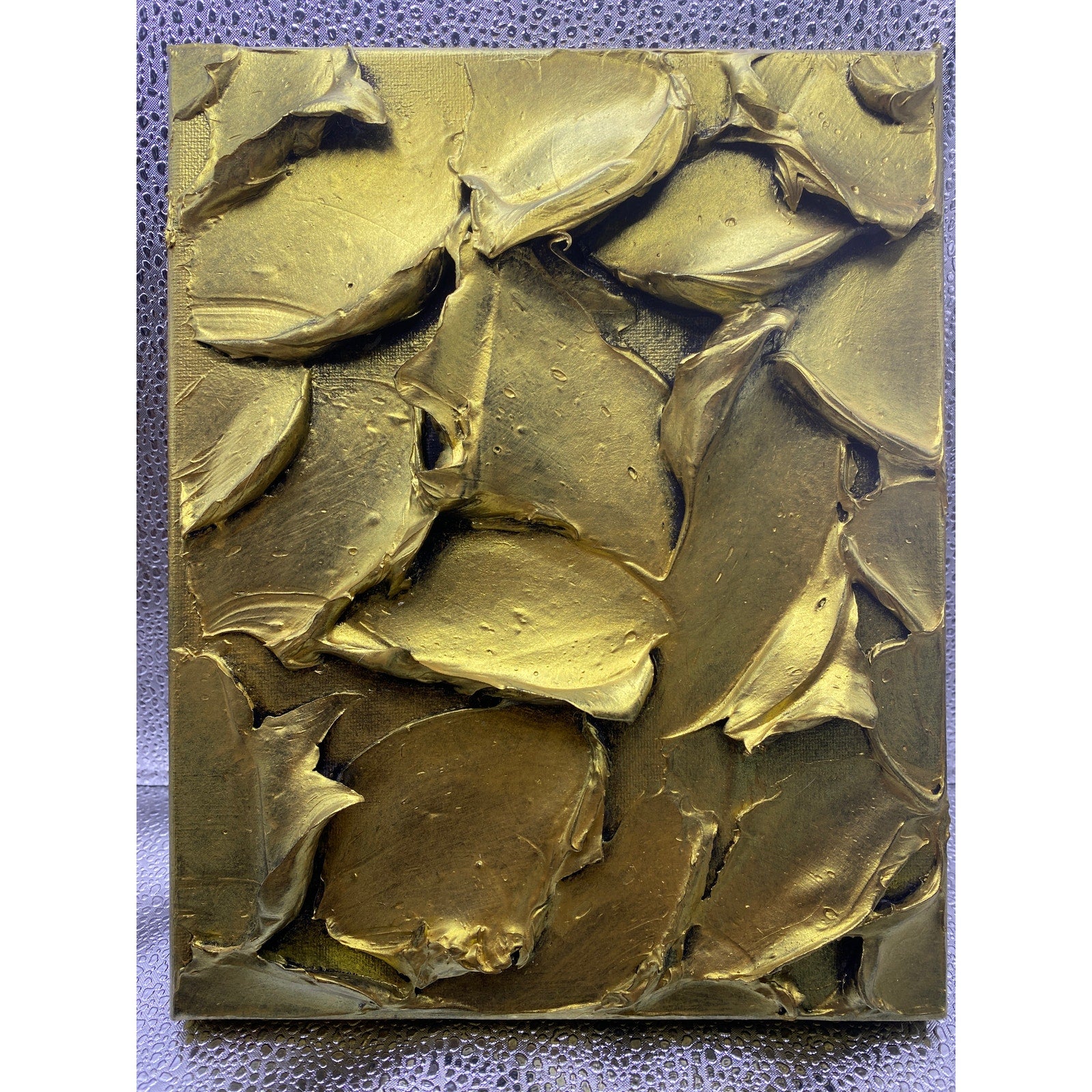 ORIGINAL Abstract Textured Gold painting, Metallic Palette knife Impasto Textured, Small 8" x 10"
