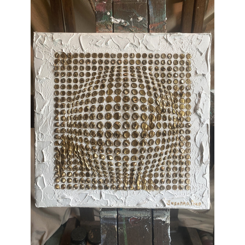 Abstract ORIGINAL Art White & Gold Textured painting, Handmade wall art, 12"x12"