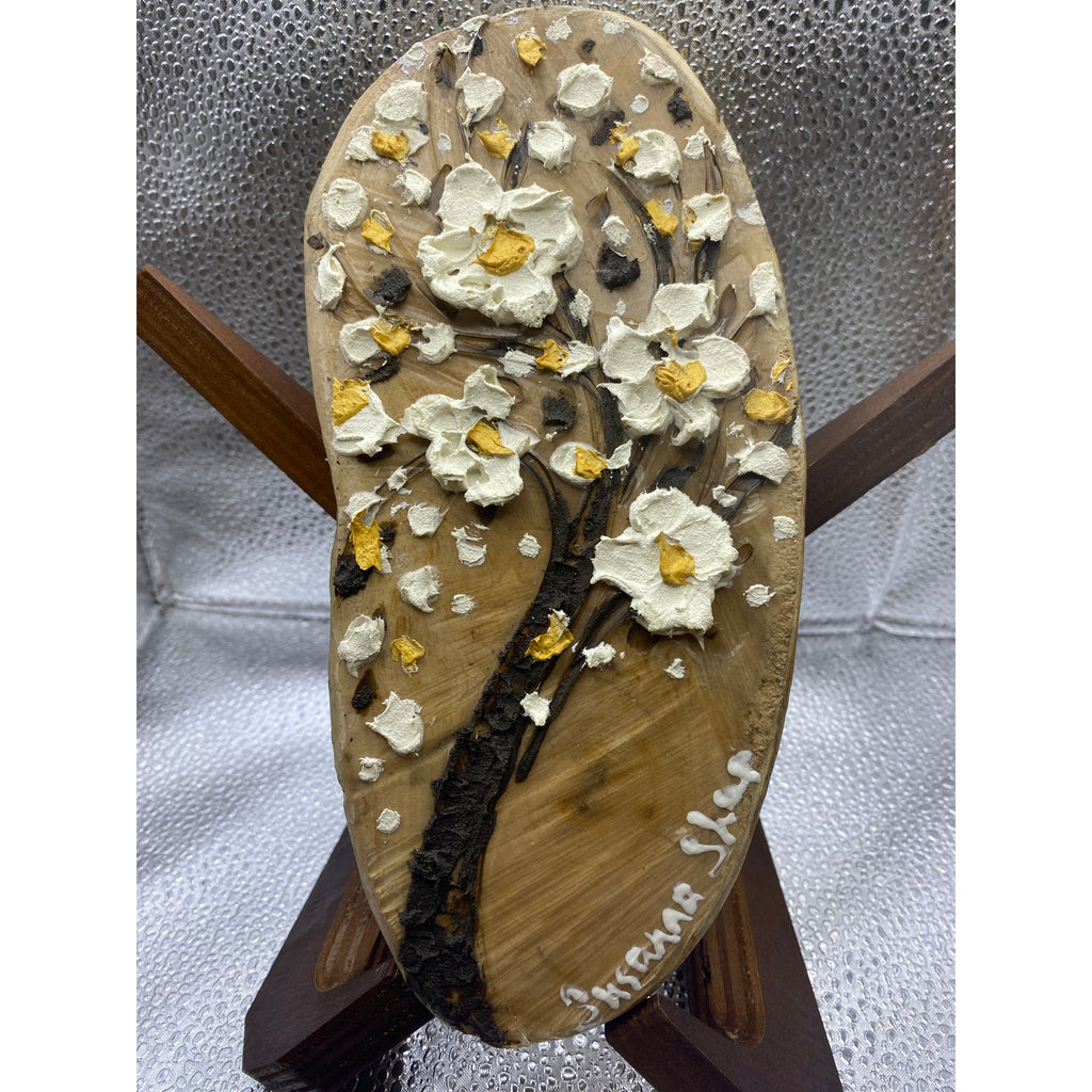 ORIGINAL Irregular organic shape Oval Miniature Tree oil painting, Small Tactile Art, on wood- by Susanna Shap