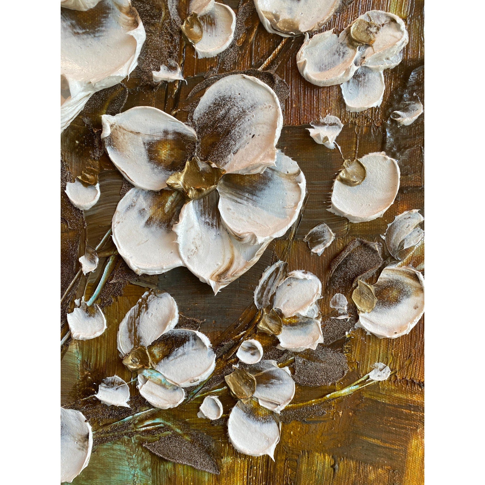 Textured Original White Cherry Blossom Palette Knife Impasto Painting (24x24")