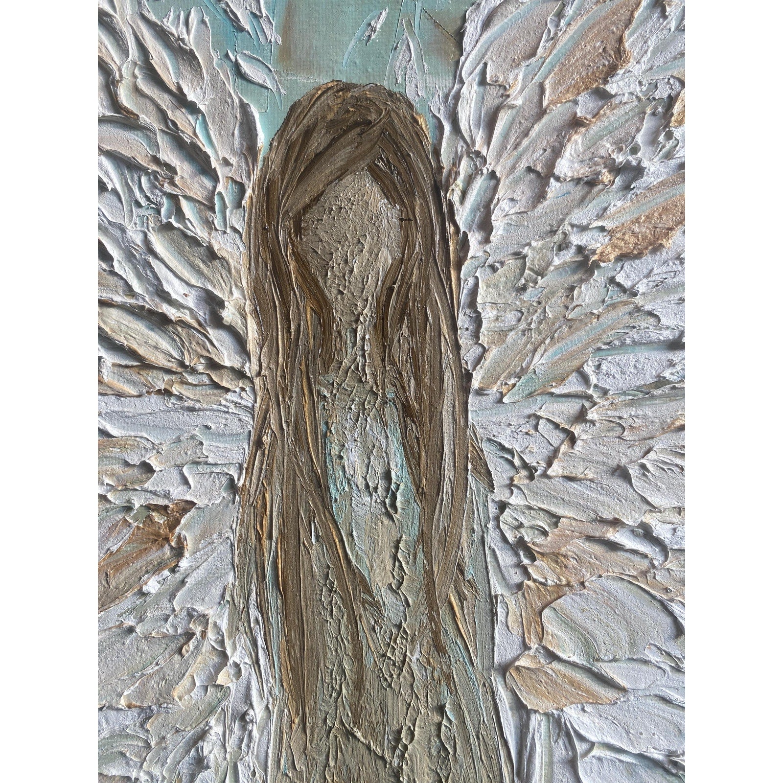 ORIGINAL angel abstract oil painting on canvas impasto Textured Palette knife white Angel wings Wall Art 20x20" by Susanna Shap