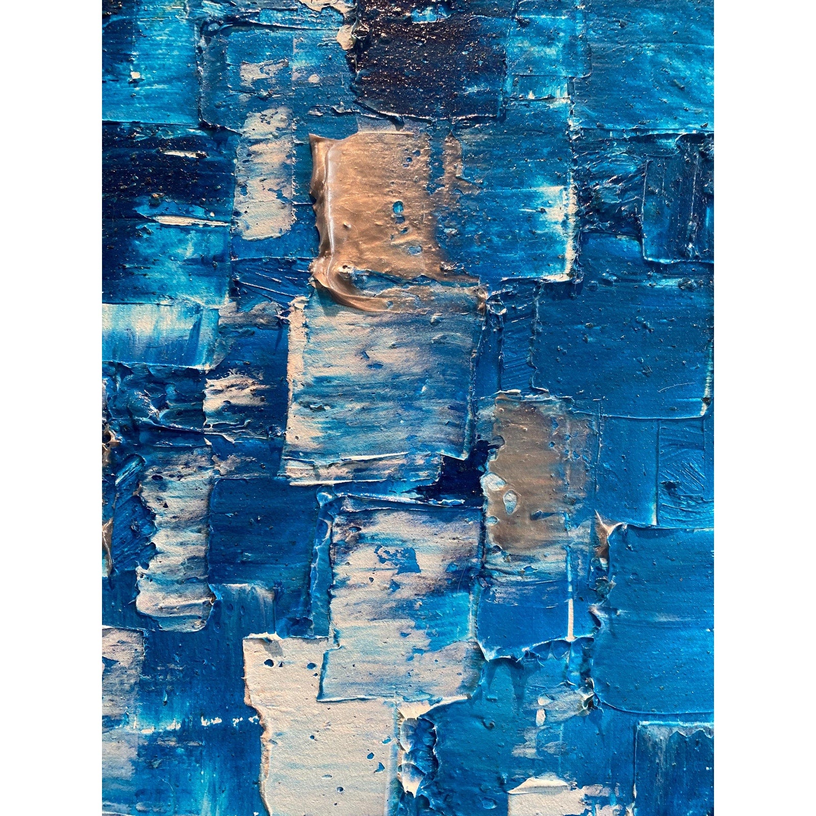 ORIGINAL Blue Large Abstract painting Minimalist Squares Geometric Heavy Textured 36"x36" Palette knife Art- by Susanna Shap