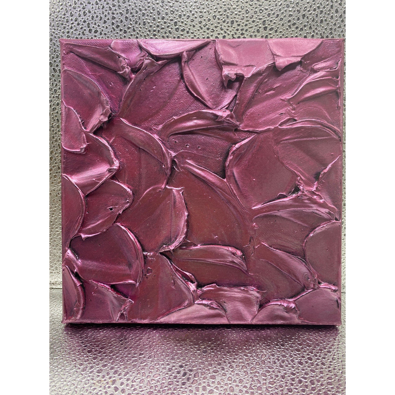 ORIGINAL Abstract Metallic Textured Pink Tourmaline painting, Palette knife Impasto Texture Small 8" x 8"