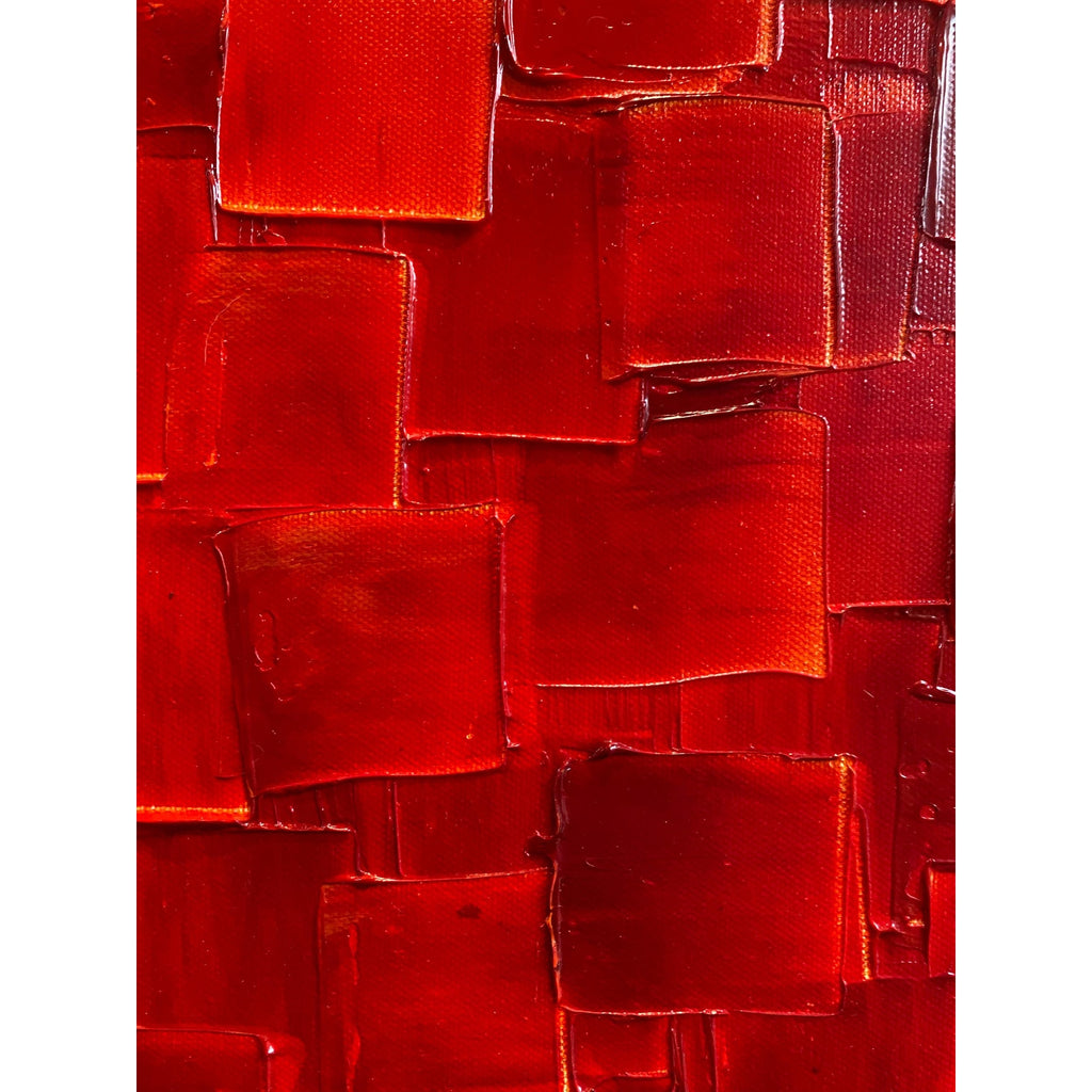 ORIGINAL Large Red Abstract painting, Squares, Geometric Textured 48"x24" Palette knife Art- by Susanna Shap