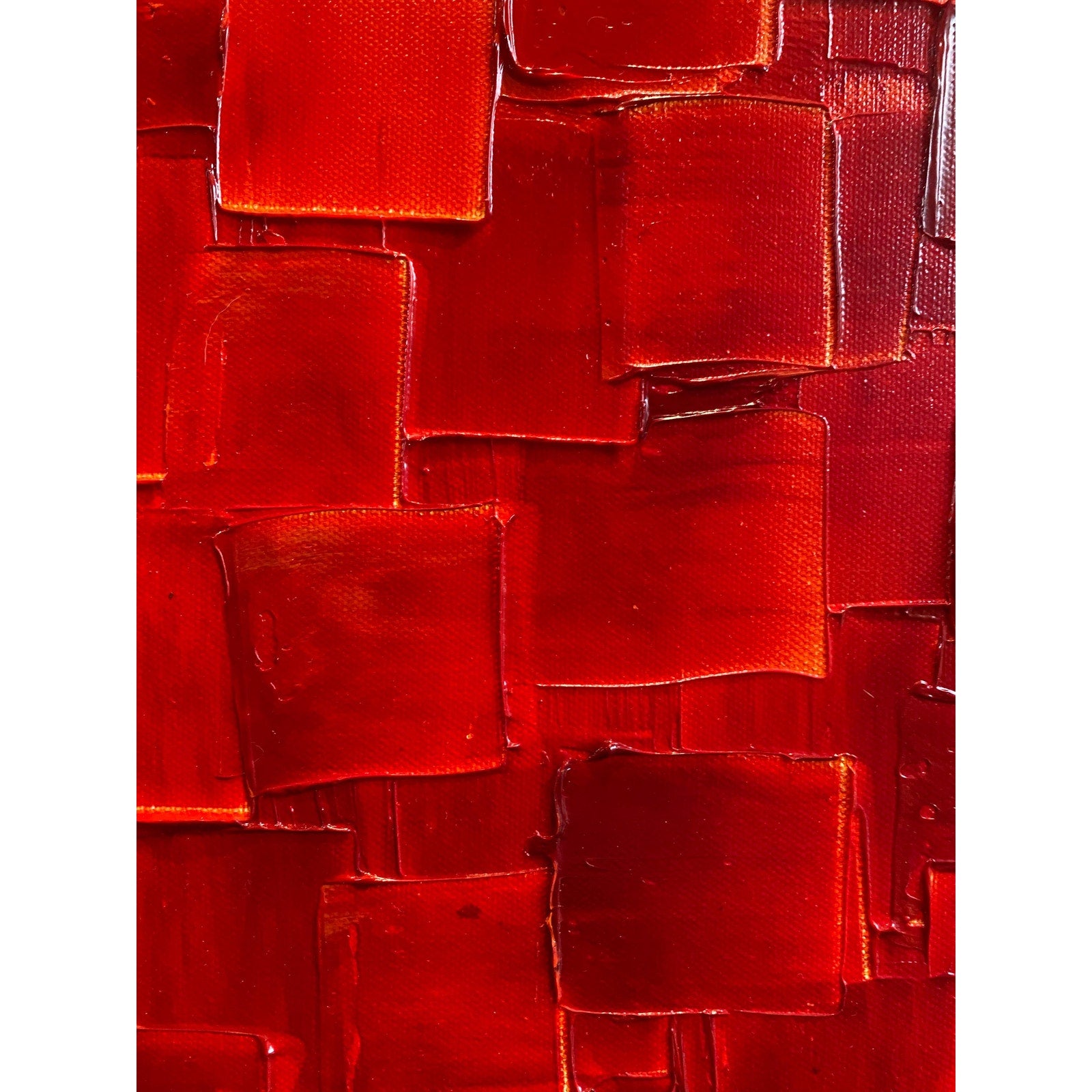 ORIGINAL Large Red Abstract painting, Squares, Geometric Textured 48"x24" Palette knife Art- by Susanna Shap