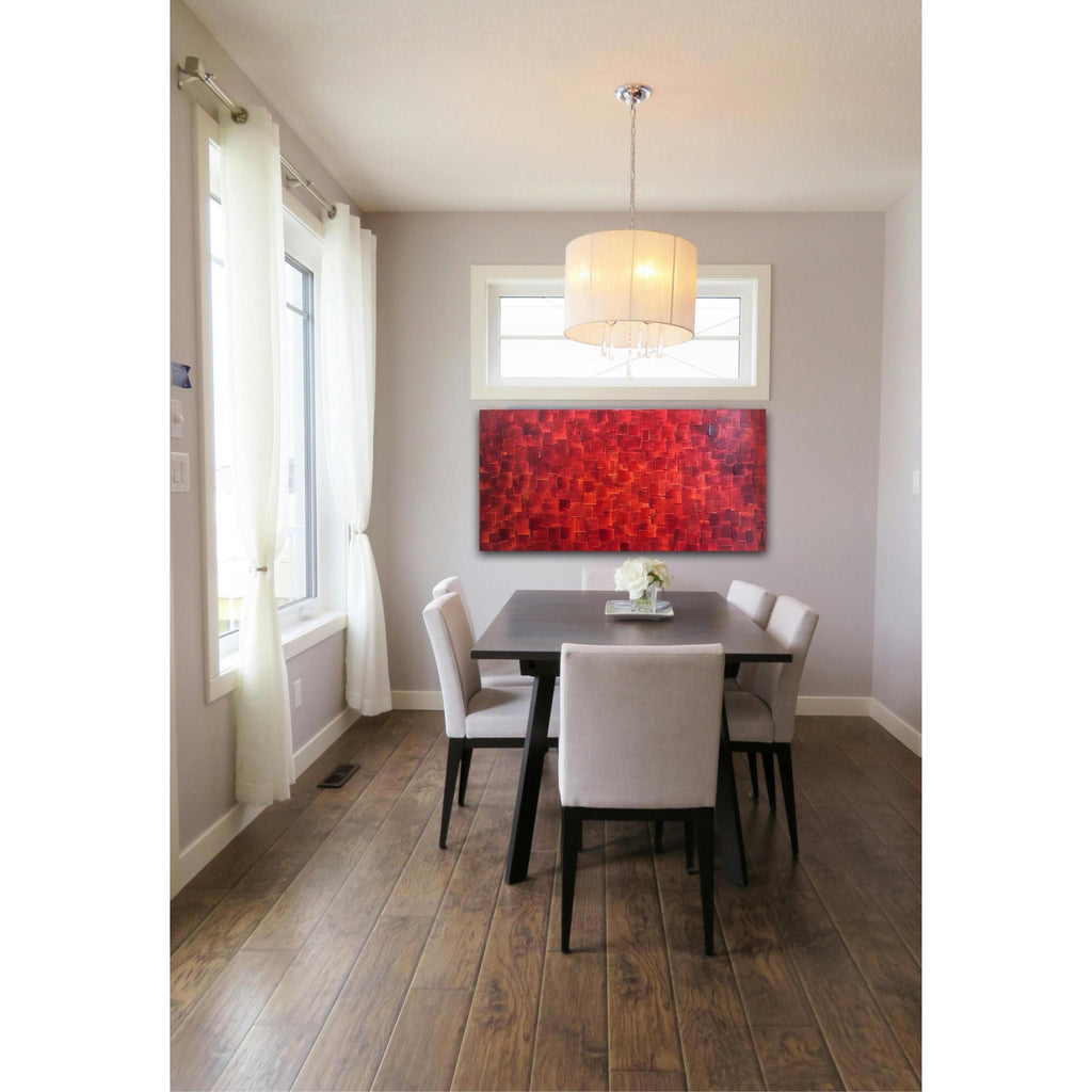 ORIGINAL Large Red Abstract painting, Squares, Geometric Textured 48"x24" Palette knife Art- by Susanna Shap