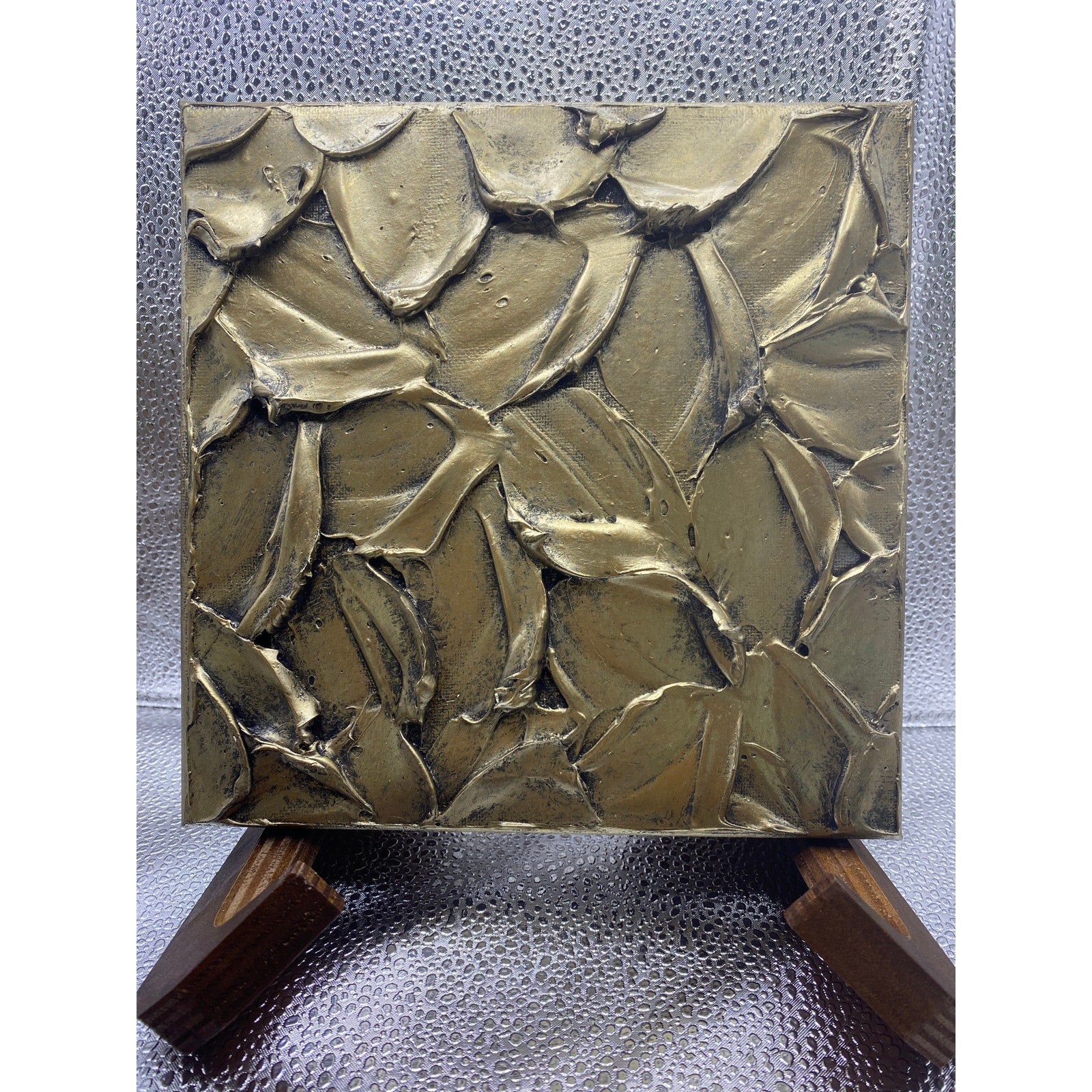 ORIGINAL Abstract Metallic Bronze Textured painting, Palette knife Impasto Small 8" x 8"