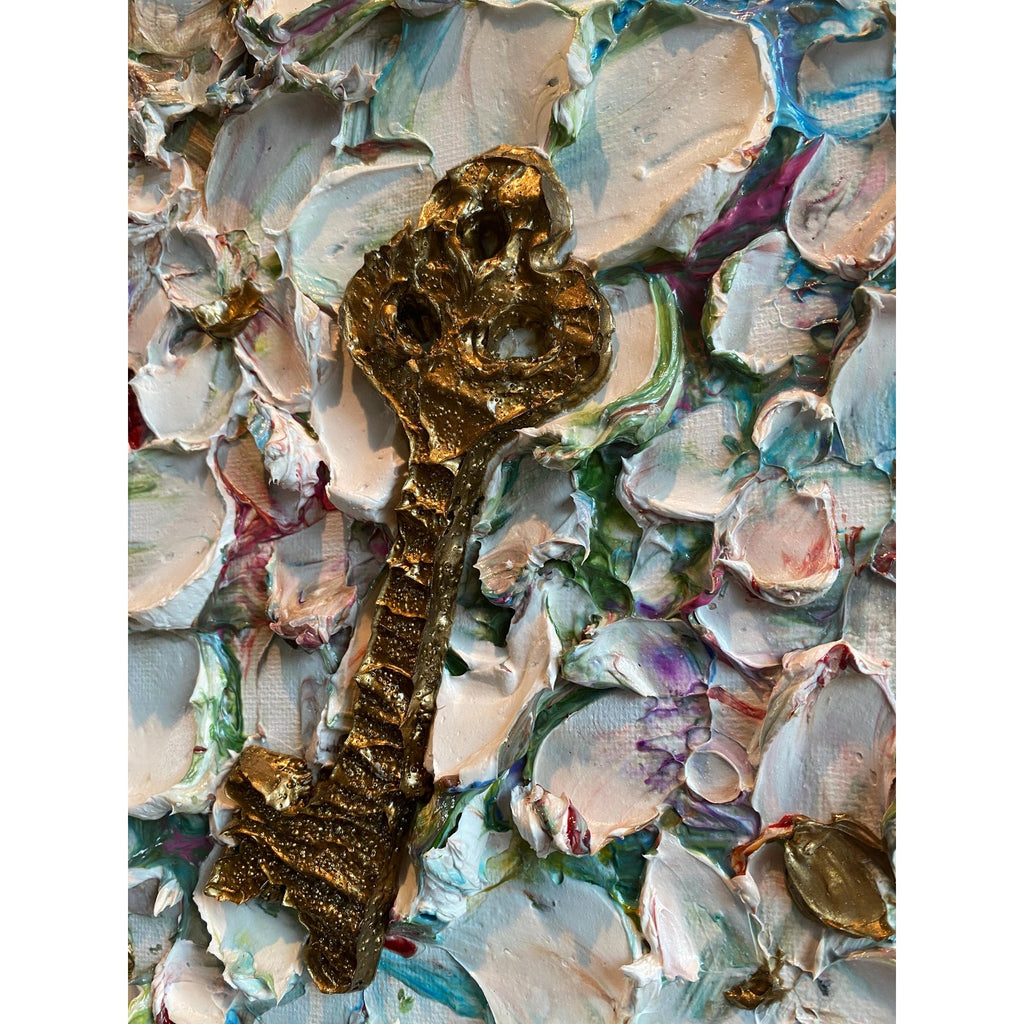 Original Heart Key Textured Painting: Impasto Palette Knife Art (18"x24")