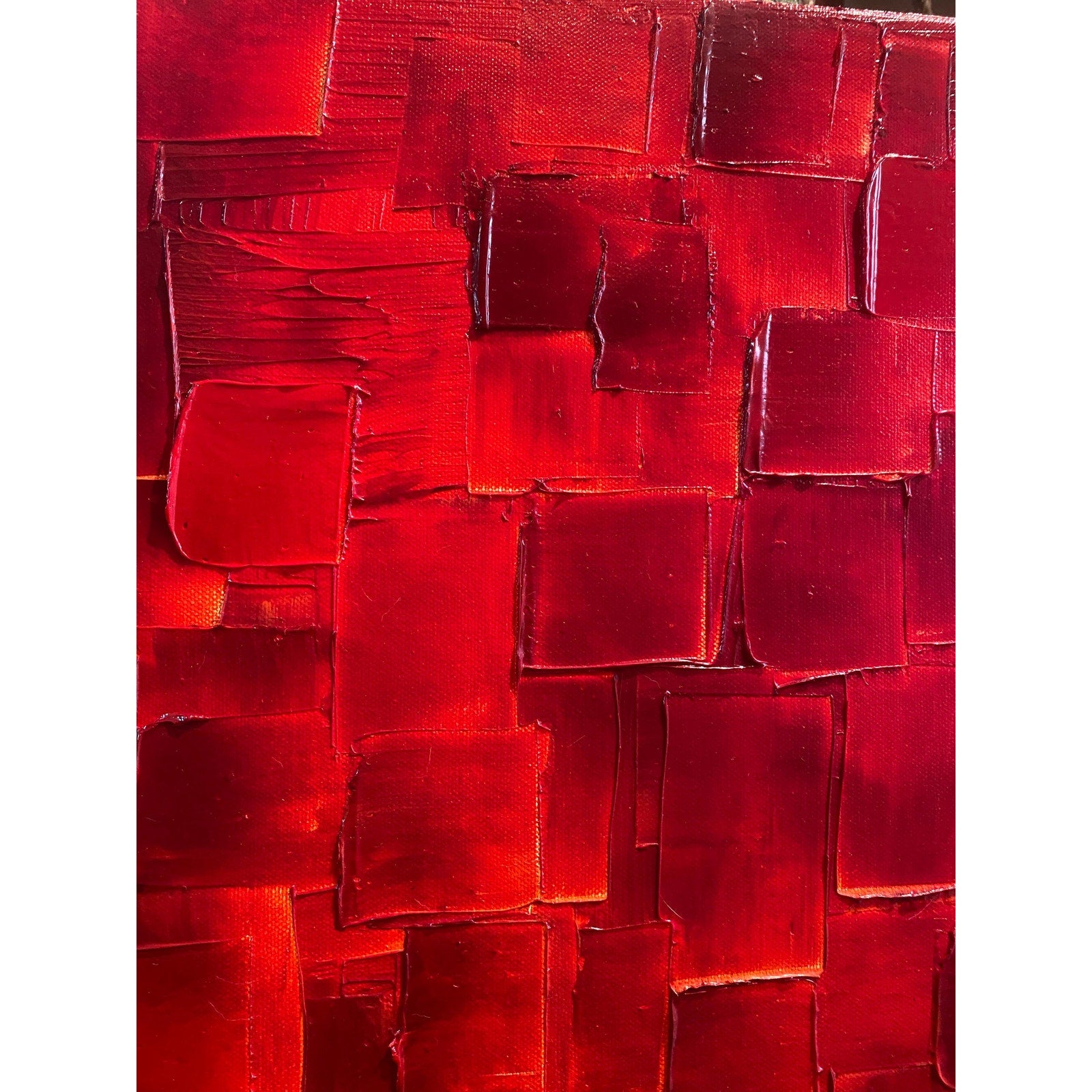 ORIGINAL Large Red Abstract painting, Squares, Geometric Textured 48"x24" Palette knife Art- by Susanna Shap