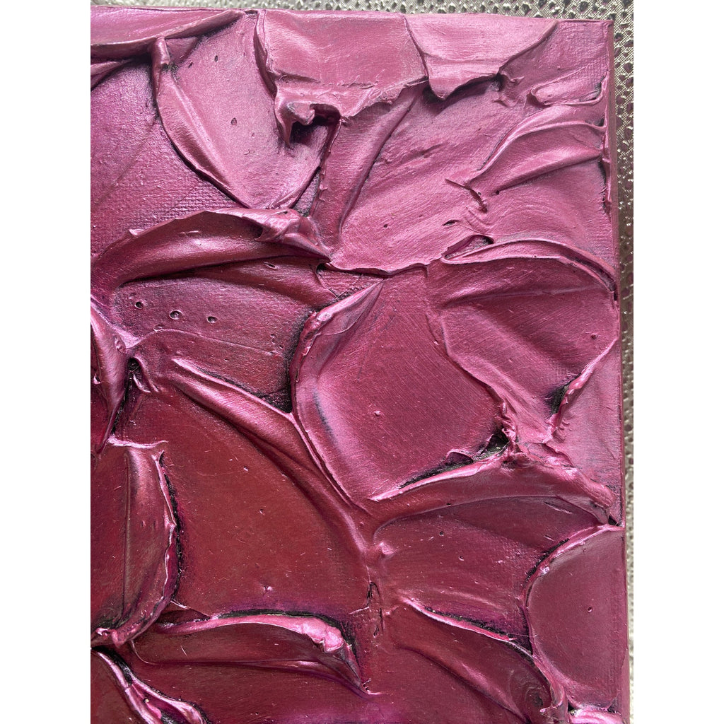 ORIGINAL Abstract Metallic Textured Pink Tourmaline painting, Palette knife Impasto Texture Small 8" x 8"