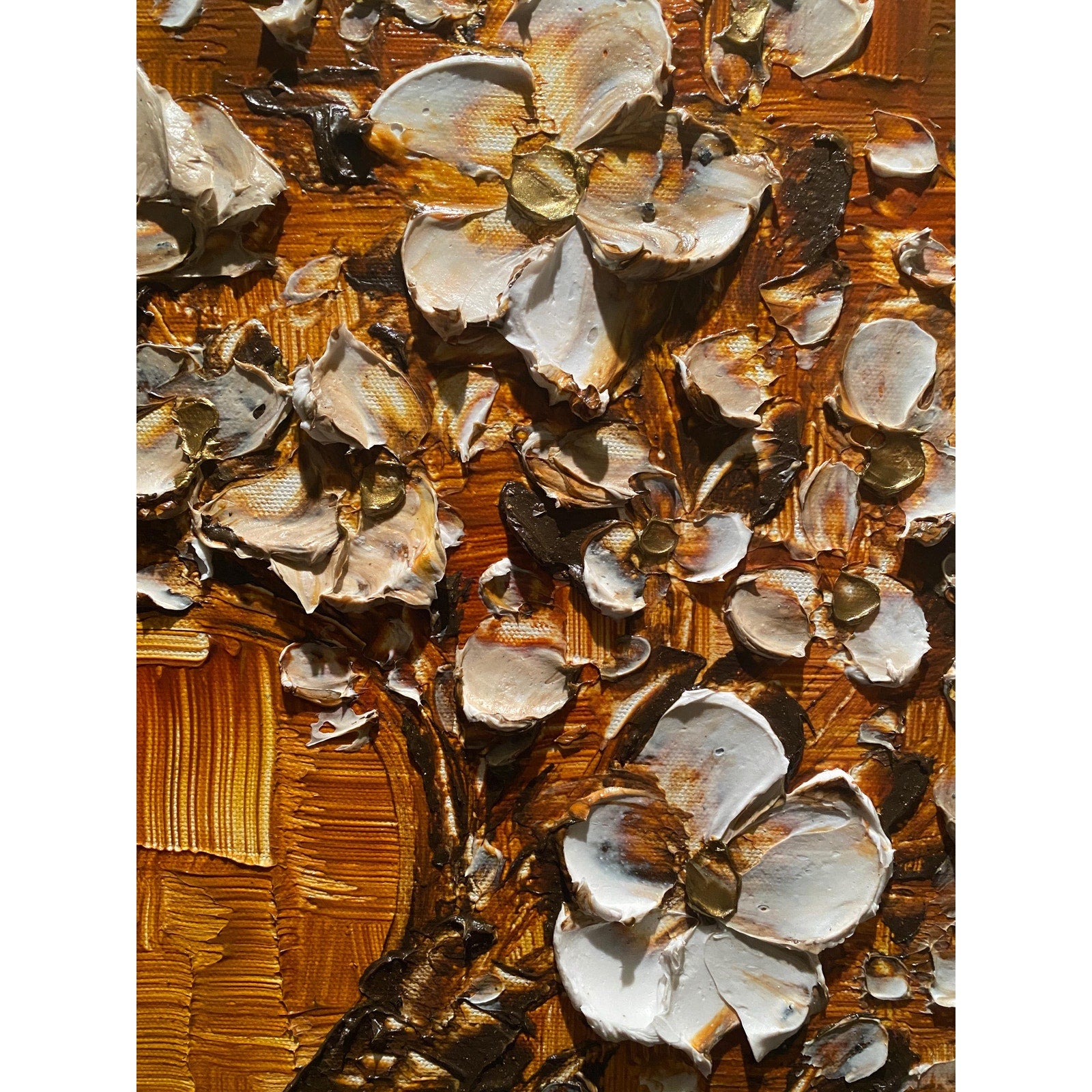 Original textured abstract tree painting, brown and white Cherry Blossom Impasto , Palette Knife impasto fine Art (36x24")