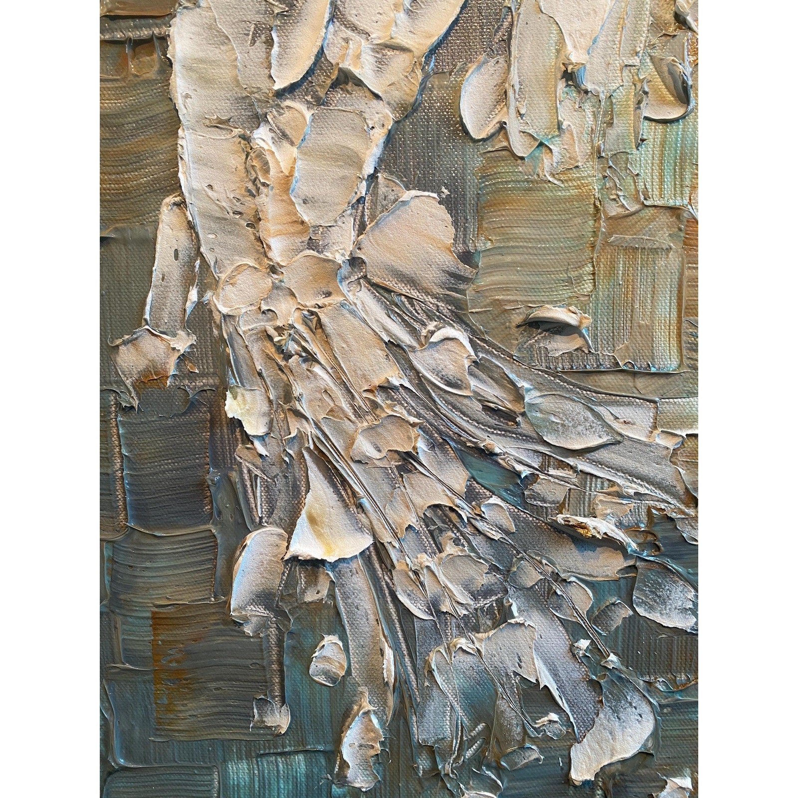 White Abstract Koi Fish Painting, Original palette knife Textured Impressionism Fine Art, 20"x20" Canvas, by susanna shap