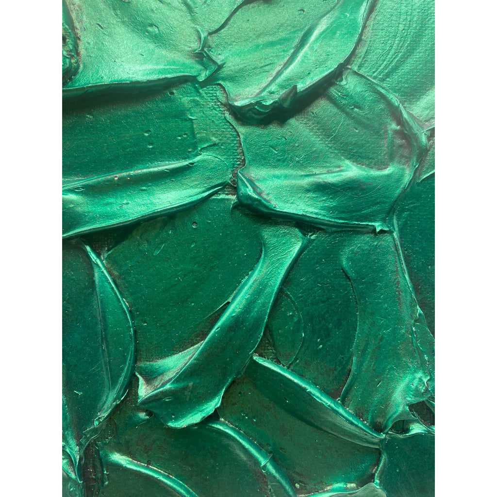 ORIGINAL Abstract Metallic Green Emerald Textured painting, Palette knife Impasto Small 8" x 8"