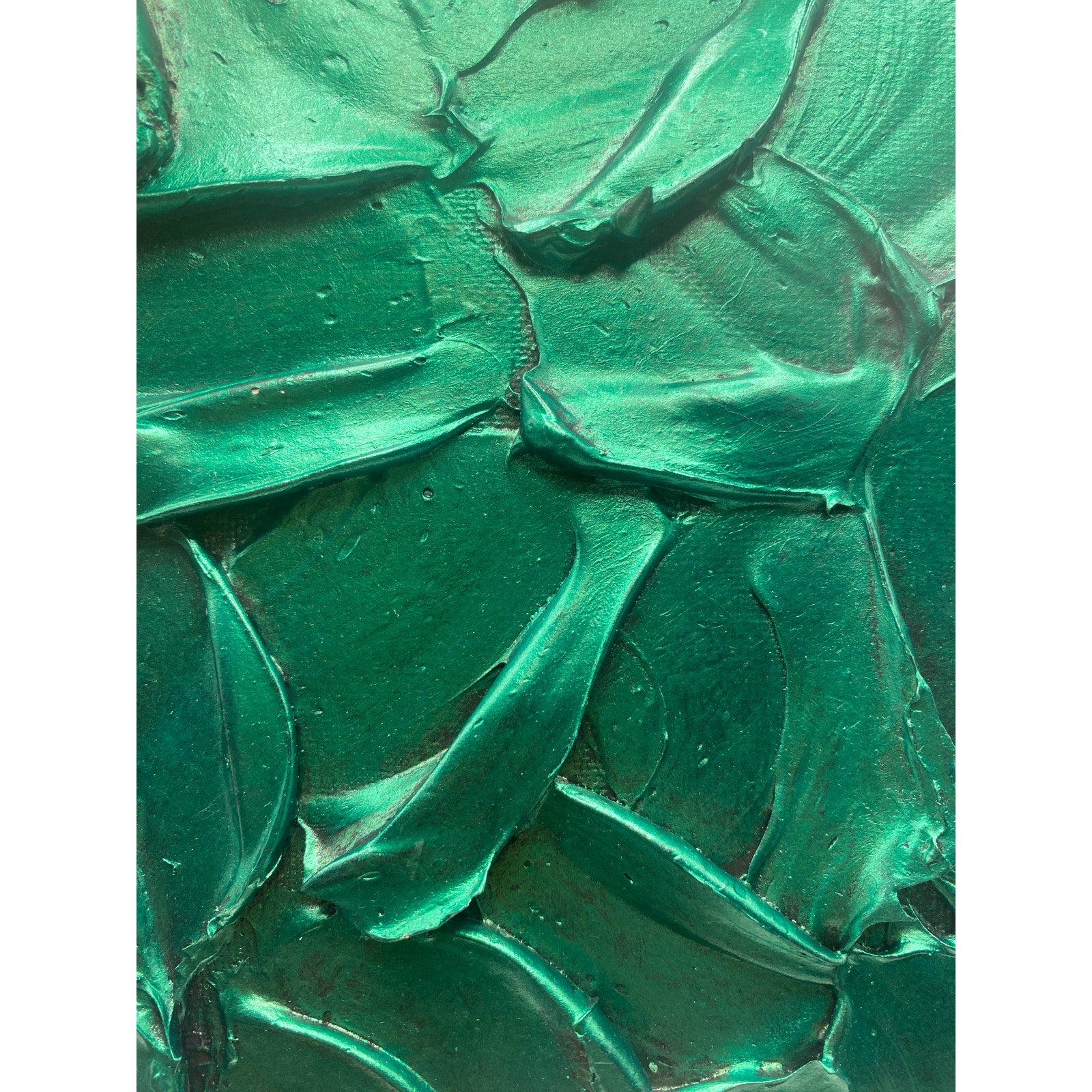 ORIGINAL Abstract Metallic Green Emerald Textured painting, Palette knife Impasto Small 8" x 8"