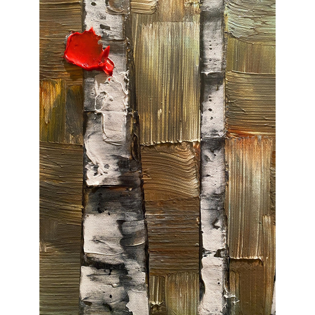 Red Birch Trees Impasto Painting, Textured Landscape Art (36x24")