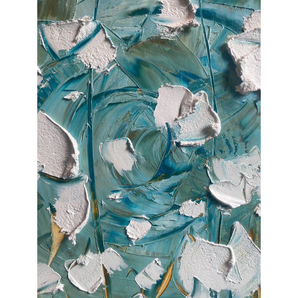 ORIGINAL floral oil painting, white poppies landscape on canvas impasto Textured Palette knife Wall Art 20x20" by Susanna Shap