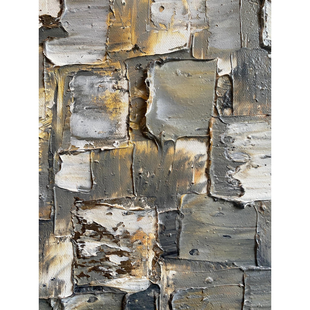 ORIGINAL Heavy Textured Large Abstract Minimalist painting Neutral Beige Gray Squares Geometric 60"x20" Palette knife Art- by Susanna Shap