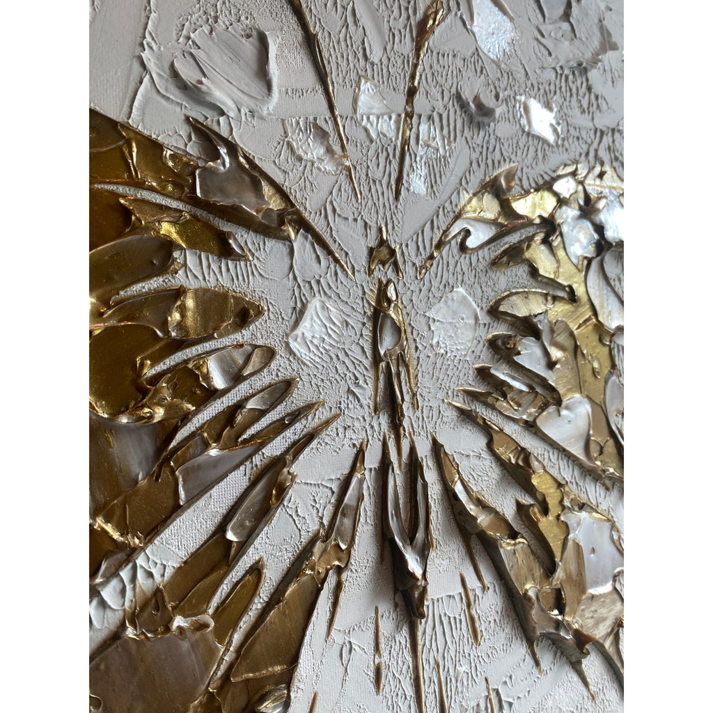 Butterfly Fairy ORIGINAL Art Abstract White & Gold Textured painting, HandMade Artwork Canvas wall art  16x20"